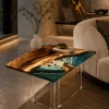 Custom Walnut Ocean & Beach Epoxy End Tables with Blue Epoxy WE008