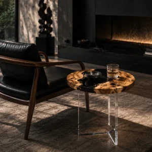 Custom Walnut River Epoxy End Tables with Black Epoxy WE013