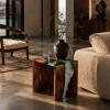 Custom Walnut Live Edge Epoxy End Tables with Ocean Blue Epoxy WE016