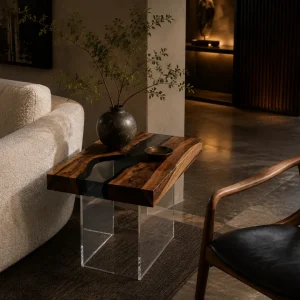 Custom Walnut River Epoxy End Tables with Grey Epoxy WE018