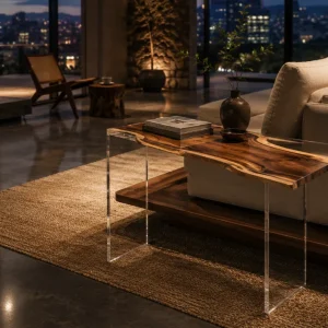 Custom Walnut Live Edge Epoxy End Tables with Crystal Clear Epoxy WE019