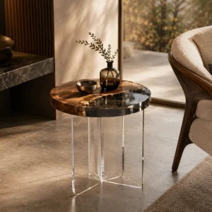 Custom Walnut Live Edge Epoxy End Tables with Crystal Clear Epoxy WE020