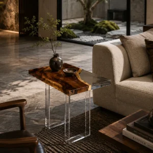 Custom Walnut Live Edge Epoxy End Tables with Crystal Clear Epoxy WE021