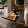 Custom Walnut Ocean & Beach Epoxy End Tables with Blue Epoxy WE024