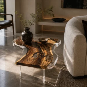 Custom Walnut Live Edge Epoxy End Tables with Crystal Clear Epoxy WE025