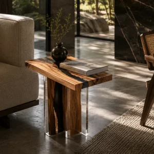Custom Walnut River Epoxy End Tables with Black Epoxy WE032