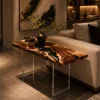 Custom Walnut Live Edge Epoxy End Tables with Black Epoxy WE033