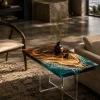 Custom Walnut Ocean & Beach Epoxy End Tables with Blue Epoxy WE034