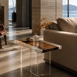 Custom Walnut Live Edge Epoxy End Tables with Crystal Clear Epoxy WE035