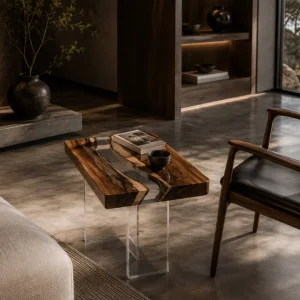 Custom Walnut River Epoxy End Tables with Crystal Clear Epoxy WE037
