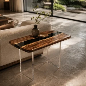 Custom Walnut River Epoxy End Tables with Black Epoxy WE039