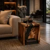 Custom Walnut River Epoxy End Tables with Black Epoxy WE040