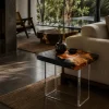 Custom Walnut Live Edge Epoxy End Tables with Black Epoxy WE045