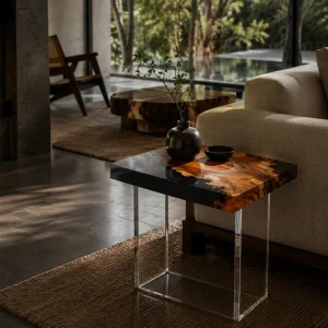 Custom Walnut Live Edge Epoxy End Tables with Black Epoxy WE045