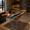 Custom Walnut Ocean & Beach Epoxy End Tables with Blue Epoxy WE047