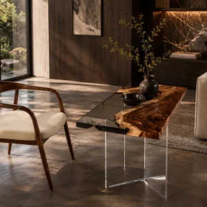 Custom Walnut Live Edge Epoxy End Tables with Crystal Clear Epoxy WE049