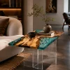 Custom Walnut Ocean & Beach Epoxy End Tables with Blue Epoxy WE050