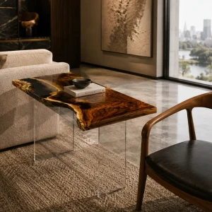 Custom Walnut Live Edge Epoxy End Tables with Crystal Clear Epoxy WE052