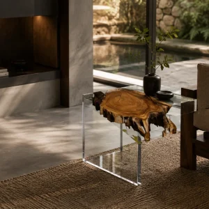 Custom Walnut Live Edge Epoxy End Tables with Crystal Clear Epoxy WE053