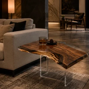 Custom Walnut Live Edge Epoxy End Tables with Crystal Clear Epoxy WE054