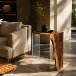 Custom Walnut Live Edge Epoxy End Tables with Crystal Clear Epoxy WE055