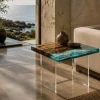 Custom Walnut Ocean & Beach Epoxy End Tables with Blue Epoxy WE056