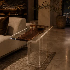 Custom Walnut Live Edge Epoxy End Tables with Crystal Clear Epoxy WE057