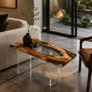 Custom Walnut Live Edge Epoxy End Tables with Crystal Clear Epoxy WE058