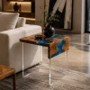 Custom Walnut Live Edge Epoxy End Tables with Blue Epoxy WE059