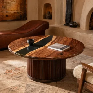 Custom Walnut River Epoxy Coffee Tables with Black Epoxy WECT001