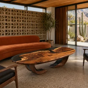 Custom Walnut Live Edge Epoxy Coffee Tables with Black Epoxy WECT004