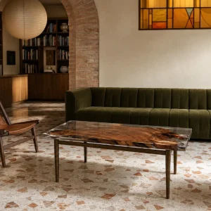 Custom Walnut Live Edge Epoxy Coffee Tables with Crystal Clear Epoxy WECT006
