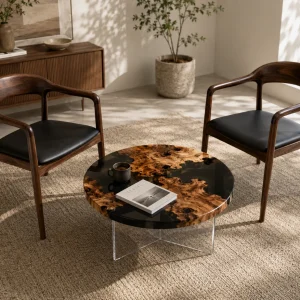 Custom Walnut Live Edge Epoxy Coffee Tables with Black Epoxy WECT014