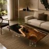 Custom Walnut Live Edge Epoxy Coffee Tables with Black Epoxy WECT015