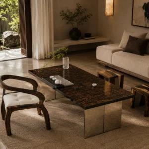 Custom Walnut Other Epoxy Coffee Tables with Black Epoxy WECT016
