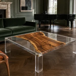 Custom Walnut Live Edge Epoxy Coffee Tables with Crystal Clear Epoxy WECT026