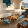 Custom Walnut Ocean & Beach Epoxy Coffee Tables with Ocean Blue Epoxy WECT027