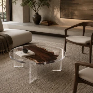 Custom Walnut Live Edge Epoxy Coffee Tables with Crystal Clear Epoxy WECT031