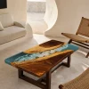 Custom Walnut Ocean & Beach Epoxy Coffee Tables with Ocean Blue Epoxy WECT032