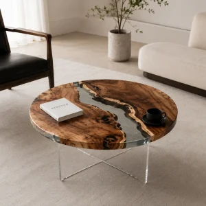 Custom Walnut River Epoxy Coffee Tables with Crystal Clear Epoxy WECT033