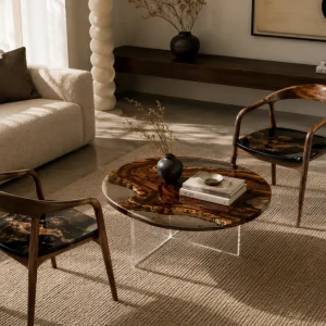 Custom Walnut Live Edge Epoxy Coffee Tables with Crystal Clear Epoxy WECT036