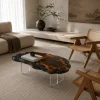 Custom Walnut Live Edge Epoxy Coffee Tables with Black Epoxy WECT037
