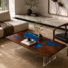 Custom Walnut Other Epoxy Coffee Tables with Ocean Blue Epoxy WECT038