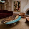 Custom Walnut Ocean & Beach Epoxy Coffee Tables with Ocean Blue Epoxy WECT041