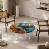 Custom Walnut Ocean & Beach Epoxy Coffee Tables with Ocean Blue Epoxy WECT044