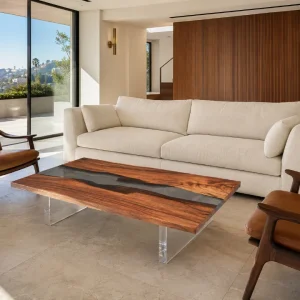 Custom Walnut River Epoxy Coffee Tables with Crystal Clear Epoxy WECT046