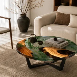 Custom Walnut Live Edge Epoxy Coffee Tables with Crystal Clear Epoxy WECT050