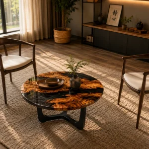 Custom Walnut Live Edge Epoxy Coffee Tables with Black Epoxy WECT054