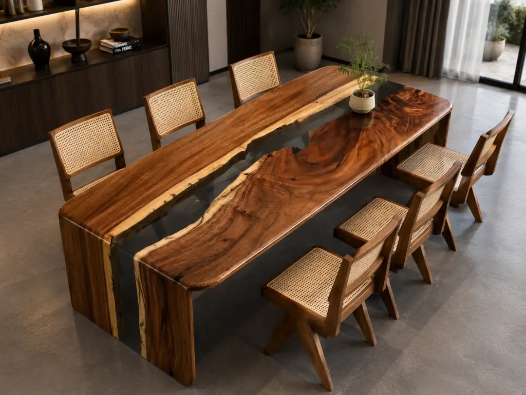 Walnut Waterfall River Table with Grey Epoxy | WWF001