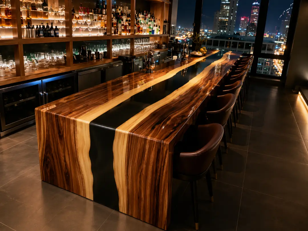 Walnut Waterfall River Table with Black Epoxy | WWF003